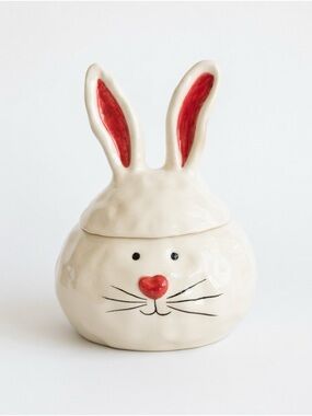 Ceramic Bunny Cookie Jar Easter Decor Rabbit Storage Container New